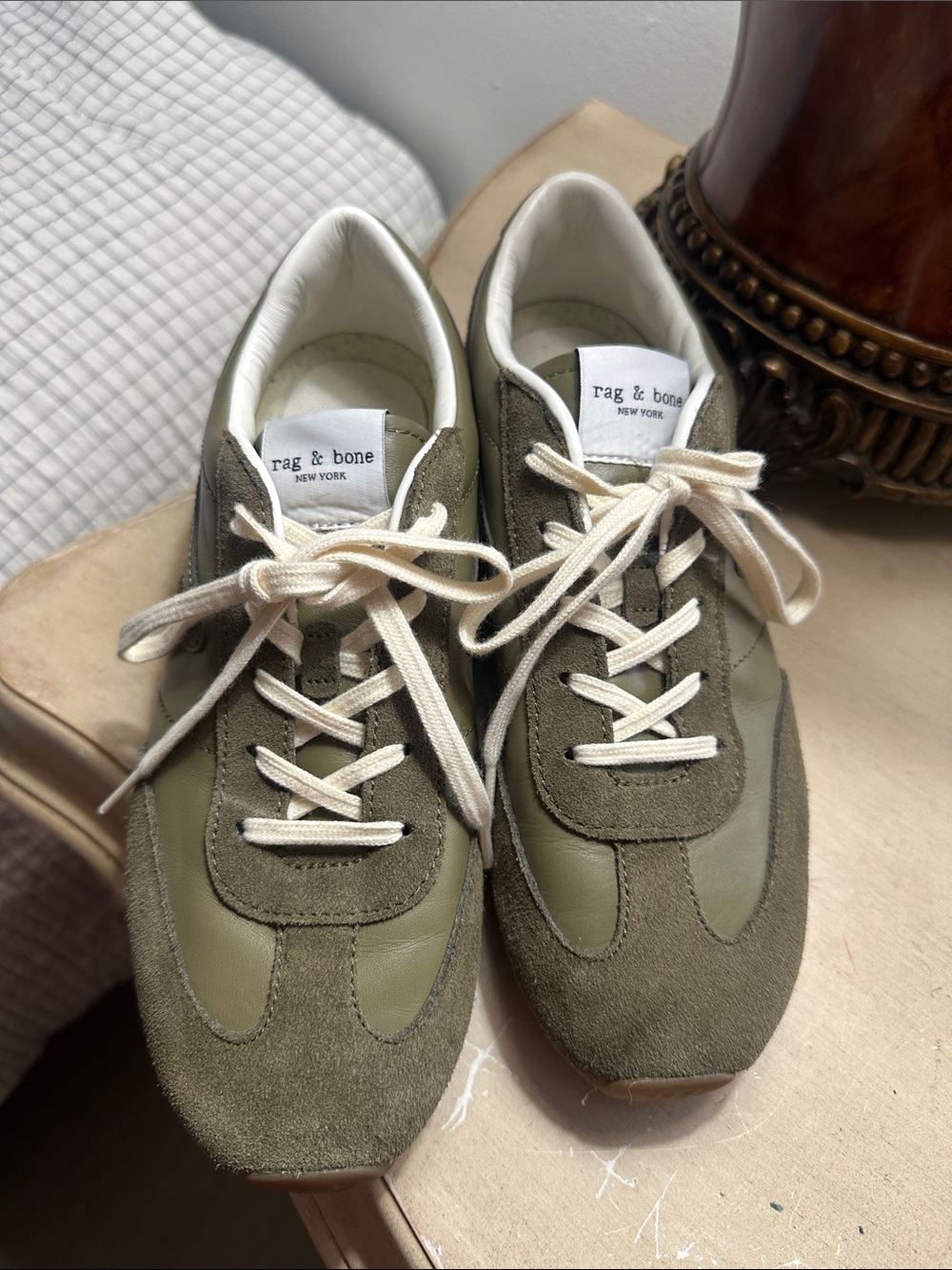 rag & bone Olive Suede & Leather Low-Top Sneakers